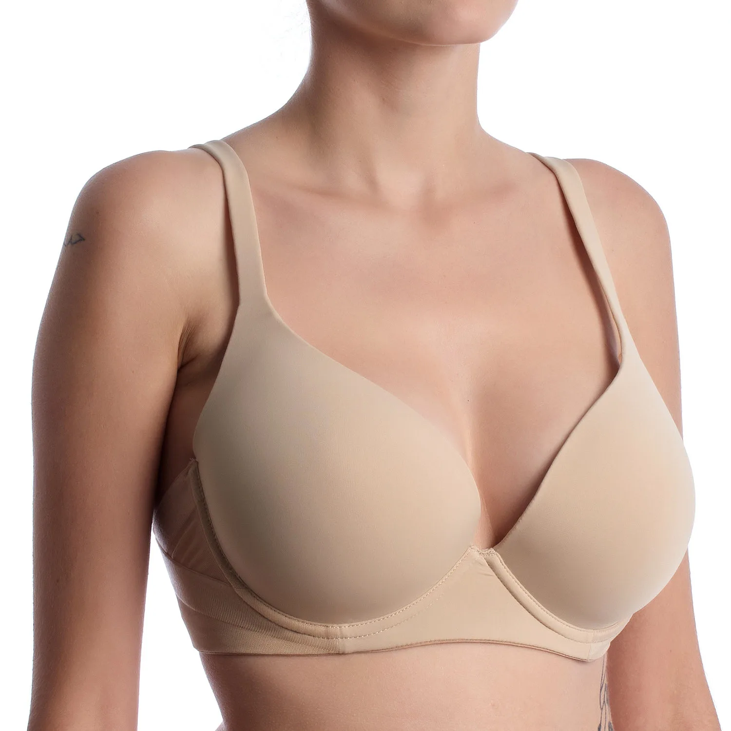 Womens Balconette Bra With Underwire Plunge-Extra - Beige - Size 32b - Lormar - FashionsVida