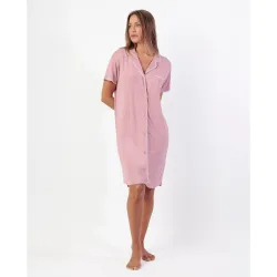 Camisón corto abierto de mujer de punto viscosa con detalles bordados