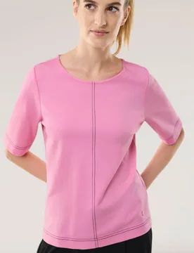 Edeljerseyshirt mit Zierstich, normale Größen, Farbe Rosa, 48, edler Premium-Jersey mit Kontraststickerei Damen - Walbusch - FashionsVida