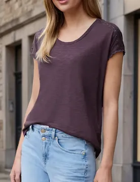 Street One Dropped Shoulder Shirt mit Deko-Tape female Lila