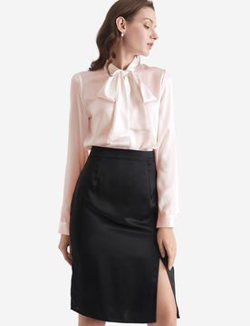 Donna Elegante Camicetta in Seta Lucida Papillon Beige XXS
