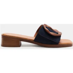 Sandalias de tacón de mujer con adorno de madera