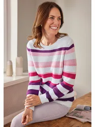 Streifen-Strick Pullover - Beere - female - Size: 42