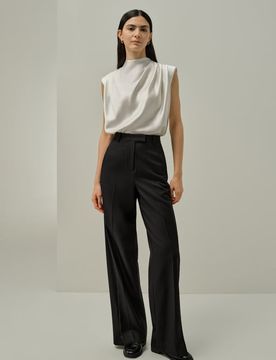 Donna Top Elegante in Seta Lavabile Collo Alto XL