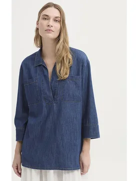 Camisa de mujer 100% algodón denim con bolsillos delanteros - Nice Things - FashionsVida