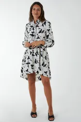 Women's Mandarin Collar High Low Mini Dress in Cream Size: Small - Cream - Size: S