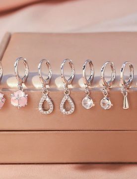 Set de 8 piezas de joyería para mujer con colgante y pendientes de lágrima hueca con piedra de circonita, de diseño simple, adecuado para uso diari