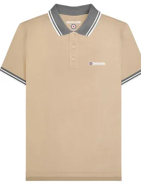 Mens Contrast Tipped Polo Shirt (Stone/iron) Cotton - Size Medium - Lambretta - FashionsVida