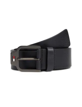Cintura nera in pelle con fibbia quadrata e logo stampato - Tommy Jeans - FashionsVida