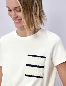 Kurzarm Shirt mit Streifen-Tasche female Weiß - Street One - FashionsVida