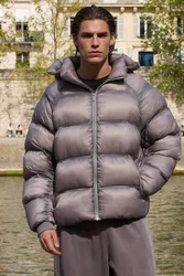 Herren Übergroße Halbtransparente Steppjacke Aus Ripstop-Gewebe Charcoal Größe XL