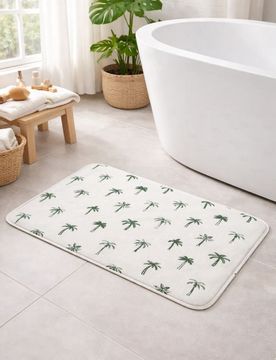 Tappetino da bagno con motivo palme - panna