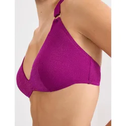 Top de bikini de lúrex con cuello halter, sin aro y copa push-up