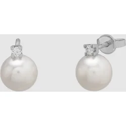 Pendientes Black & White de oro con diamantes y perla
