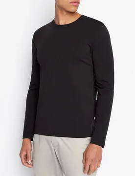 T-shirt manica lunga Exchange nera tinta unita in pima cotton - Armani - FashionsVida