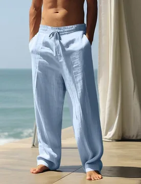 Pantalones largos de lino para hombre, estilo hip hop, casual, de descanso y deporte, finos y transpirables, de pierna recta, color liso, para primave - Shein - FashionsVida