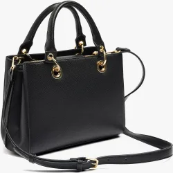 Bolso de mano estilo tote convertible a bandolera con varios compartimentos y cierre de cremallera en liso