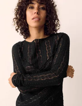 Jersey Floral Lace Top Black female - Per Una - FashionsVida