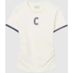 Camiseta de punto de mujer manga corta drapeada con logo