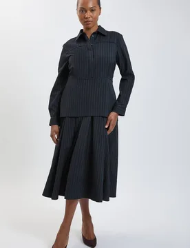 Women's Plus Size Tailored Pinstripe Collared Maxi Dress in Navy Size: 24 - Navy - Size: 24 - Karen millen - FashionsVida