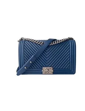 Blue Chevron Leather Boy Bag - Chanel - FashionsVida