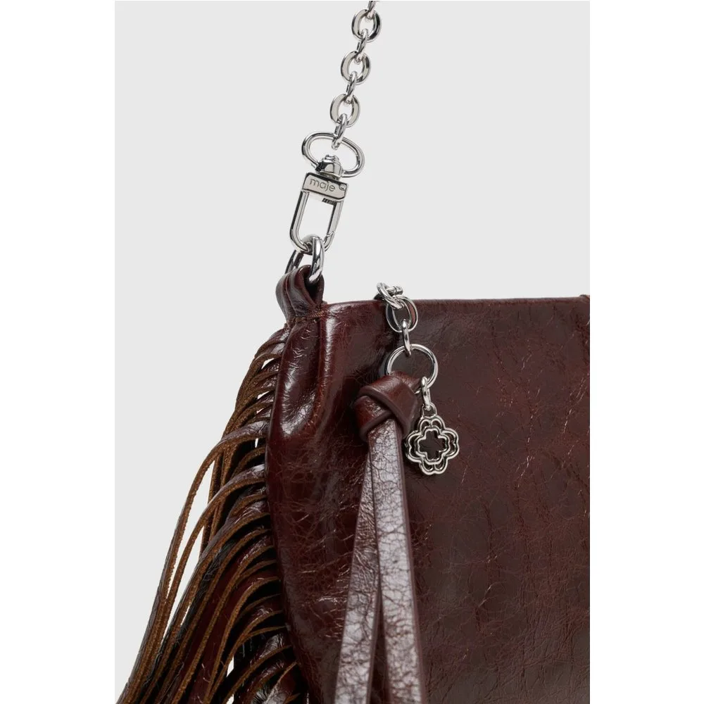 Bolso de hombro mini de piel barnizada con cierre cremallera multiposición y flecos - Maje - FashionsVida