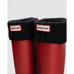 Womens Recycled Mini Cable Tall Boot Sock - Black Fleece - Size Large