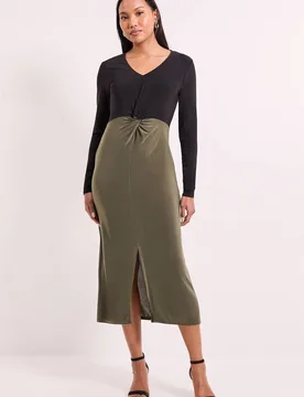 Women's Twist Knot Detail Jersey Midi Dress in Olive Size: 10 - Olive - Size: 10 - Debenhams - FashionsVida