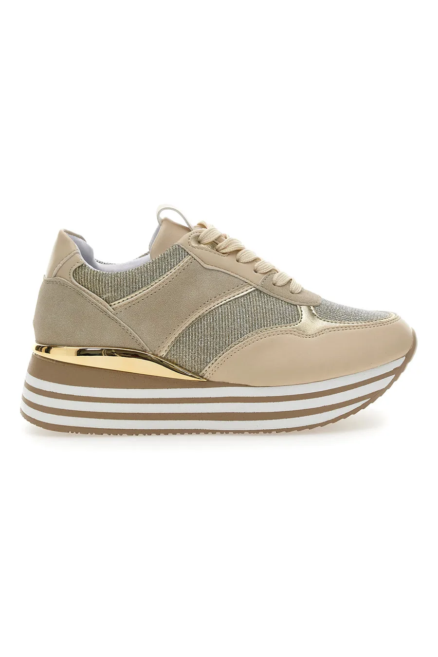 Stringate Beige con Platform e Tomaia con Brillantini CAFE' COST H1506049 39 - CAFÈ COST - FashionsVida