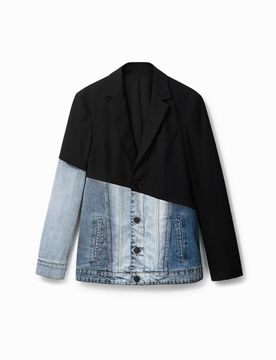 Blazer jean bi-matière, Noir, 52