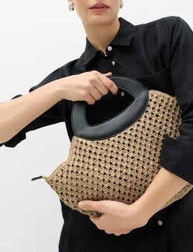 Straw Ring Detail Basket Tote Natural Mix female - M&S - FashionsVida