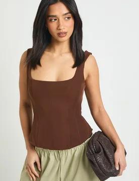 Womens Petite Structured Crepe Corset Top - Brown - Size 10 Uk - Boohoo - FashionsVida