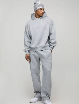 Men's Oversized Boxy Embroidery Detail Hoodie Grey Marl Size Medium Grey Marl M - boohooMAN - FashionsVida