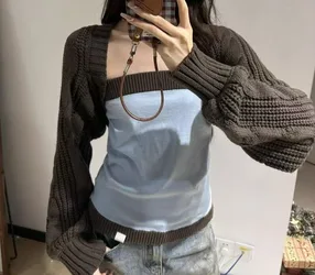 Color Block Knitted Slim Fit Women's Autumn Casual Versatile Two-Piece Top Set