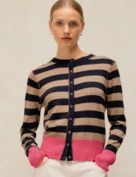 Pure Cotton Striped Cardigan Navy Mix female
