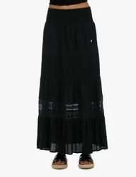 Lace Detail Maxi Tiered Skirt Black female