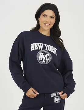 Womens Navy Crew Neck Embroidered Sweatshirt - Size X-Small - Brave soul - FashionsVida