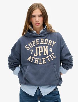 Superdry Damen Übergroßes Athletic Essentials Hoodie mit Applikation Marineblau - Größe: 38