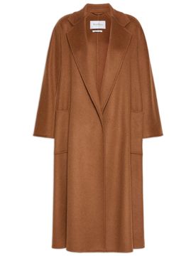 Cashmere Embellished Pick-Stitch Lapel Coat with Belt