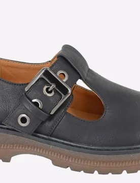 Cira T-Bar Buckle Shoes Womens - Black Mixed Material - Size Uk 3 - Cipriata - FashionsVida