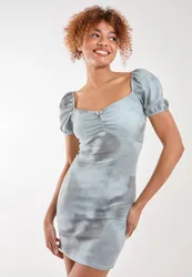 Tie Dye Print Rib Mini Dress - Green - Size: 12