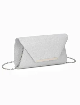 Women's Iskaya Satin Fold Over Glittering Clutch Bag in Silver - Silver - Size: One Size - Fontanella Fashion - FashionsVida