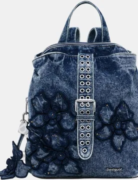 Mochila pequeña denim flor - Desigual - FashionsVida