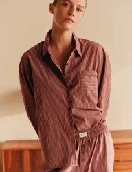 Pure Cotton Poplin Striped Pyjama Shirt Burgundy female