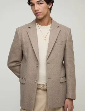 Men's Relaxed Fit Melton Single Breasted Blazer Stone Size 36 Stone 36 - boohooMAN - FashionsVida