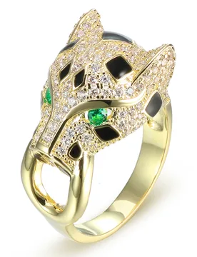 VANAXIN Leopard Head Ring Light Luxury Green Eye for Women Men 14k Gold Color White Zircon Inlaid With Natural Jewelry - Aliexpress - FashionsVida