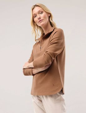 Troyer Sweatshirt, normale Größen, Farbe Beige, 48, weicher Baumwollmix mit schöner Struktur Damen