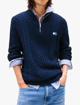 Pull ajusté en maille torsadée zippé