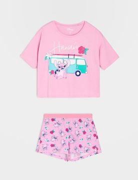 Pigiama in cotone a due pezzi Stitch - rosa pastello