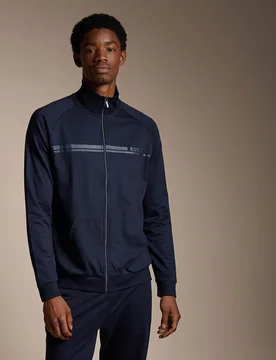 Authentic Pure Cotton Zip Up Sweatshirt Navy male - BOSS - FashionsVida